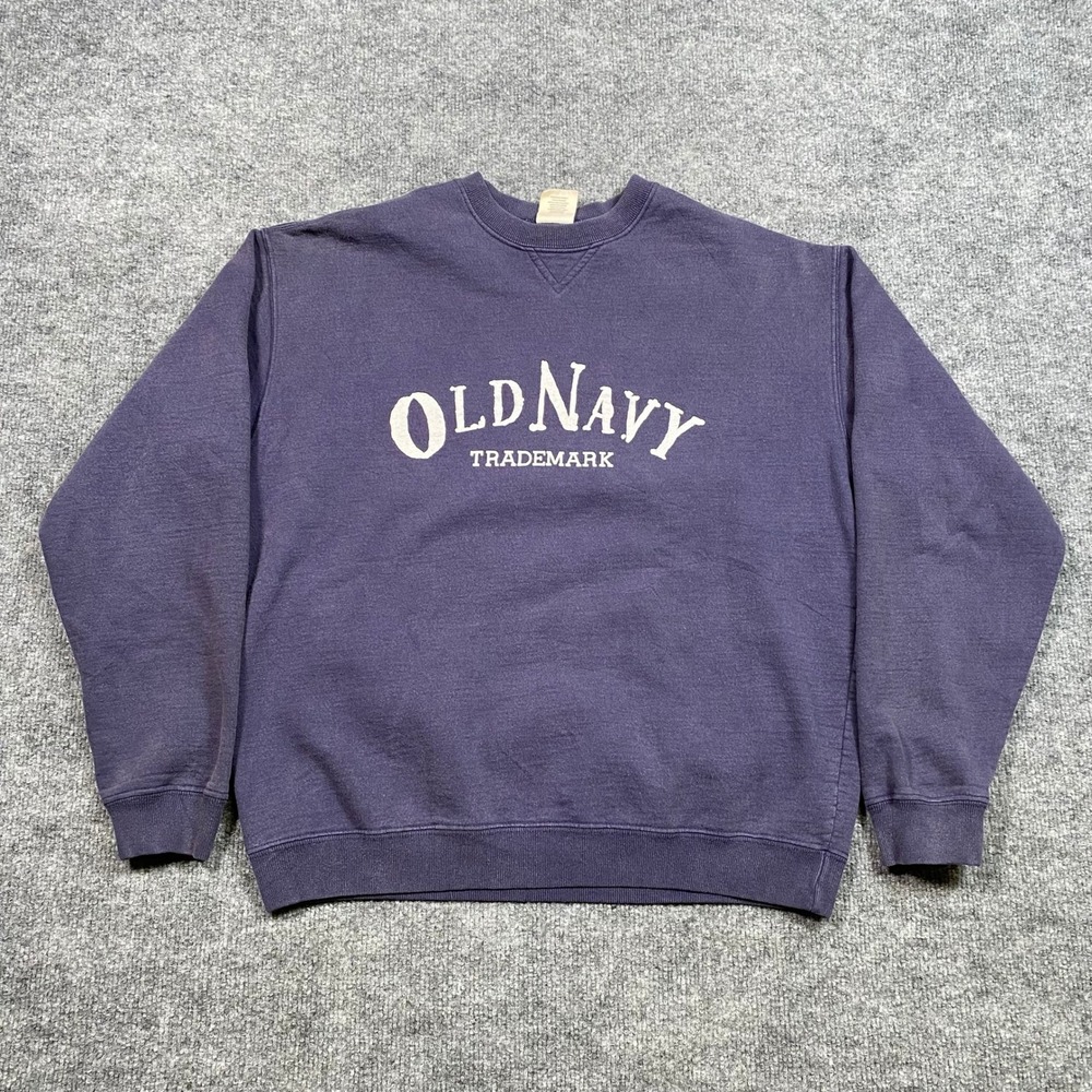 Old Navy Trademark Graphic Sweatshirt Mens Small Purple Crew Neck V-Stitch Logo
